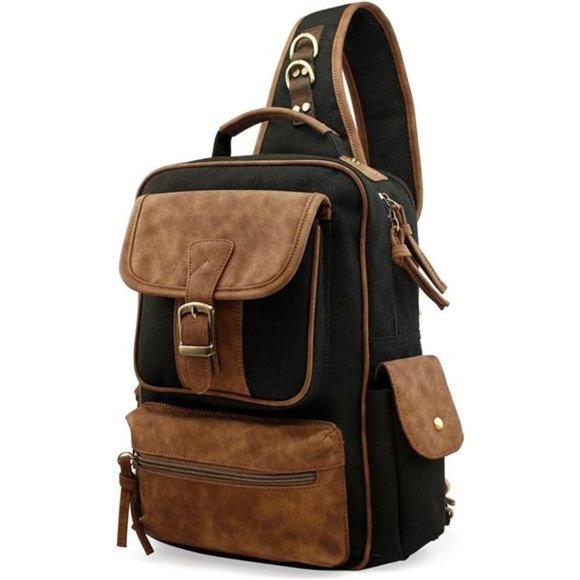 Men Sling Leather Backpack - Picture 1 of 6